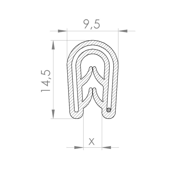 EPDM-Kantenschutzprofil, Klemmbereich 1,0-3,0 mm, schwarz